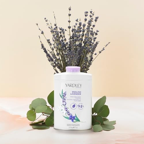 Yardley London English Lavender Perfumed Body Powder, Talcum Powder for Women to Help with Odour Control & Chafing, English Lavender Dusting Powder, Vegan & Cruelty Free, 200g