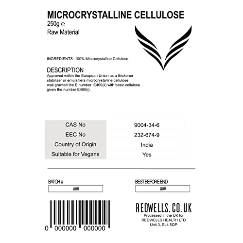 Microcrystalline Cellulose Powder REDWELLS Tablet Excipient - 250g Pack