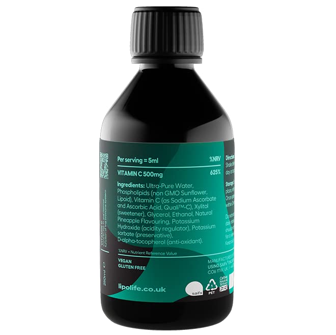 lipolife - liposomal Vitamin C 500mg | High Strength | 48 Servings | LVC4 | Higher Absorption, Scientifically Proven | Pineapple Flavour | Advanced Nutrient delivery | Made in UK |
