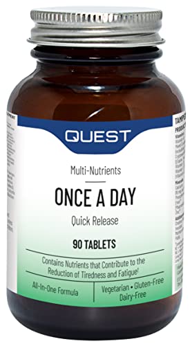 Quest - Once A Day Multivitamins and Minerals Supplements. Daily Vitamins for Men & Women to Support and Boost Overall Well Being. Vitamins C, D, B, Iron, Magnesium, Zinc and More (90 Tablets)