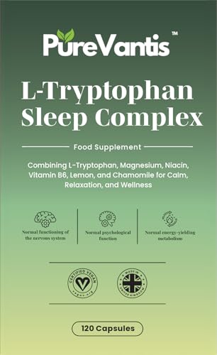 PureVantis L-Tryptophan Sleep Complex Supplement – 90 Capsules | with Botanicals & Vitamin B6 for Restful Sleep & Relaxation, UK Made