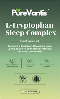 PureVantis L-Tryptophan Sleep Complex Supplement – 90 Capsules | with Botanicals & Vitamin B6 for Restful Sleep & Relaxation, UK Made