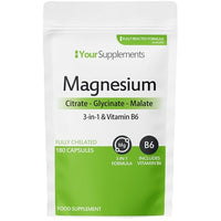 YourSupplements Magnesium Glycinate 3in1 by Your Supplements | UK Made | Citrate, Glycinate, Malate | 180 High Absorption Capsules | Suitable for Vegetarians & Vegans
