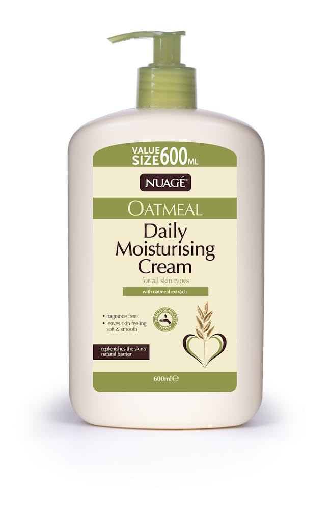NUAGÉ Nuage Oatmeal Daily Moisturizing Cream for All Skin Types with Soothing Oatmeal Extracts, Hydrating and Nourishing Formula, 600ml Pump Bottle