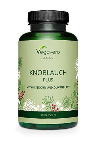 Hawthorn Garlic Supplement Vegavero® | NO Additives | with Olive Leaf Extract | Allicin from Garlic Extract | Lab-Tested & Non-GMO | 90 Capsules | Vegan