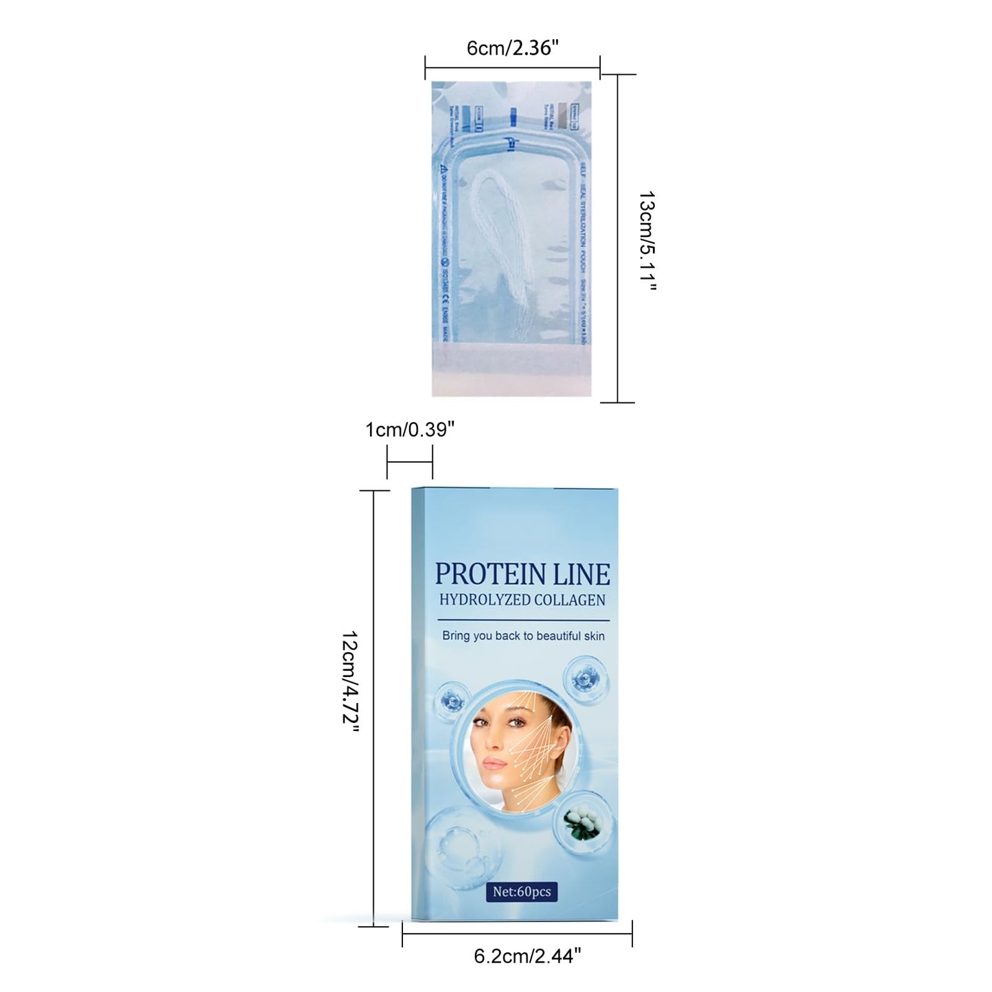 Cynamus Protein Lifting Line, Pack of 60 Lifting Soluble Protein Silk Thread Collagen Silk Threads Protein Silk Thread Soluble Hydrolyzed Collagen Protein Line Lifting Thread Lifting for Skin Tightening