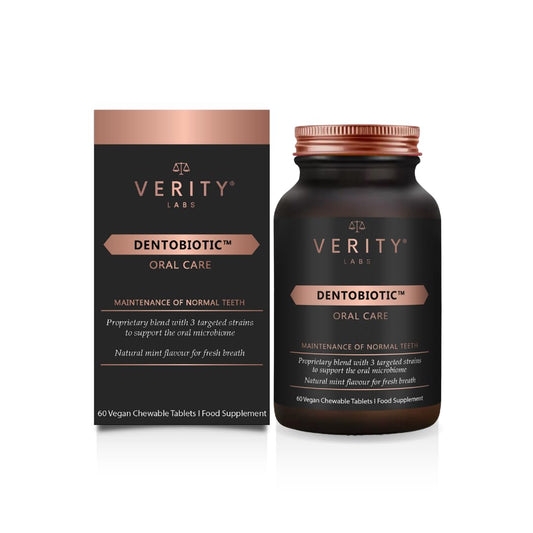 Verity Labs DENTOBIOTIC Dental Probiotics | Oral Probiotics for Adults and Children Over 5 | Gum Health | Vitamin D3, Zinc and L-Lysine | Vegan | 60 Chewable Tablets/Lozenges | Oral Hygiene