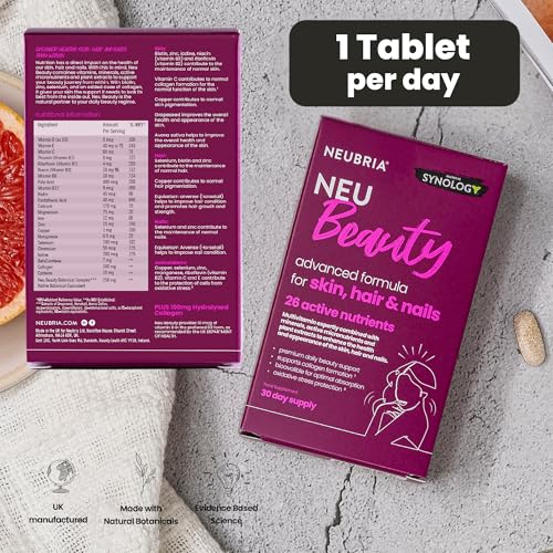NEUBRIA NEU Beauty Multivitamin & Collagen for Skin, Hair & Nails – Botanicals, Biotin, & Antioxidants – Supports Anti-Ageing, Hydration & Elasticity, Wrinkles, Hair Growth Supplement – 30 Tablets