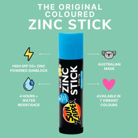 Sun Zapper Zinc Oxide Sunscreen Stick – Blue SPF 50+ – Water-Resistant Broad Spectrum Sunblock for Face – 0.42 Oz (12g) – Suitable for Adults & Kids – Made in Australia