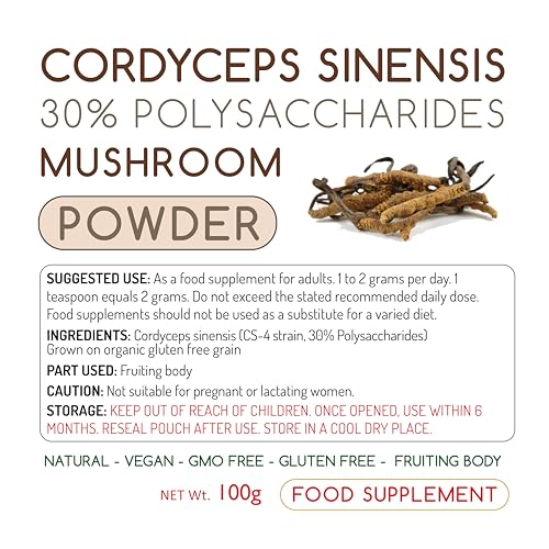 Time Health Cordyceps sinensis Mushroom Extract 100g Powder – 30% Polysaccharides (100g Powder Pouch)