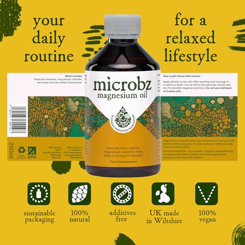 microbz MICROBZ Magnesium Oil | 250 ml | High Absorption Magnesium Chloride for Muscle Recovery, Cramps, Sleep & Relaxation, with Dead Sea Minerals – No Preservatives – Liquid Topical Magnesium, Vegan