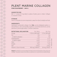 PLENT Pure Marine Collagen Pink Raspberry Hair, skin, nail support supplement Marine collagen peptides 300 g Jar