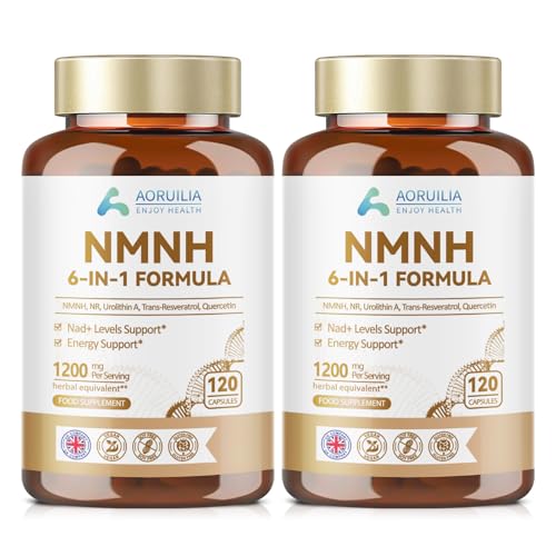 Aoruilia NMNH Supplement 1200mg, 6 in 1 NAD Alternative & Trans-Resveratrol Superior Antioxidant Blend with Max Absorption for NAD+ Booster & Energy Support, 120 Capsules,2 Pack