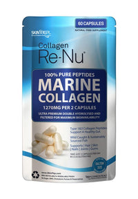 Skin Pep 100% Pure Marine Collagen 60 Capsules - 1270mg (Not Collagen Powder) - 1 Month Supply - Collagen Supplements for Women & Men - Premium Double Hydrolysed Type 1 Collagen Peptides by SkinPep