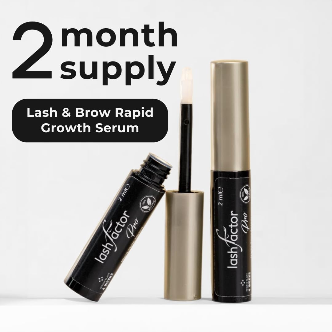 Lashfactor Pro Eyelash Growth Serum, Brow Lash Growth Serum, Natural Brow Lash Enhancer | Nourish Damaged Lashes, Thicker Natural Longer Lift Eyelashes Enhancer Rapid Lash Growth (Pack of 2)