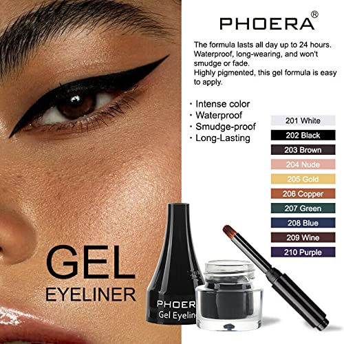 Phoera PHOERA GEL EYELINER LONG LASTING WATERPROOF SMUDGE PROOF 24H MAKEUP 10 SHADE UK (205 GOLD)