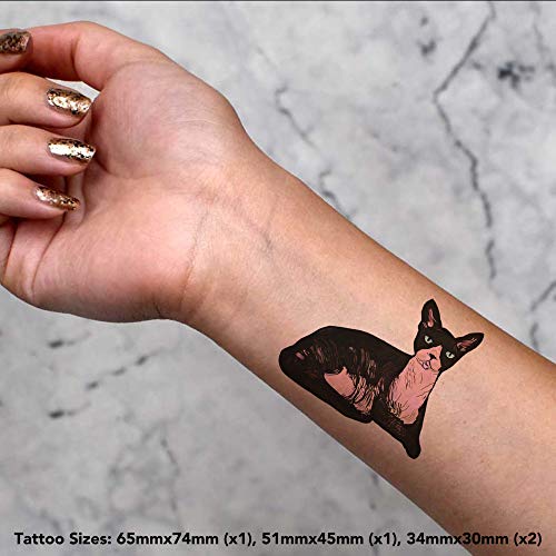 Azeeda 4 x 'Sphynx Cat' Temporary Tattoos - Water Resistant, Skin-Safe, Non-Toxic Transfers, Mixed Sizes (TO00015043)