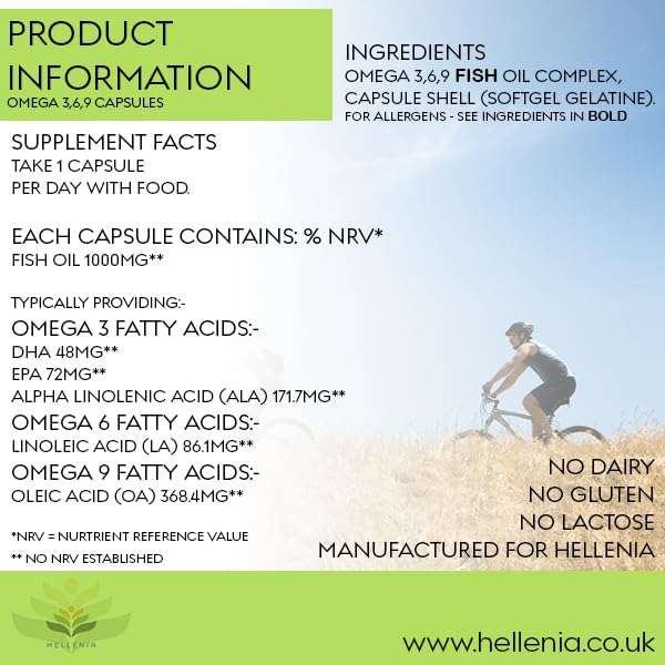 Hellenia Omega 3,6 & 9 Complex | 1000mg - 90 Softgel Capsules | High Strength | UK Manufactured