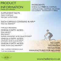 Hellenia Omega 3,6 & 9 Complex | 1000mg - 90 Softgel Capsules | High Strength | UK Manufactured
