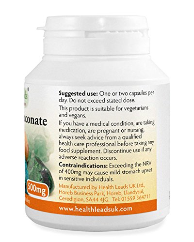 Magnesium Gluconate 500mg x 90 Capsules (100% Additive Free)
