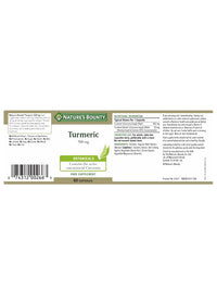 Nature's Bounty Turmeric 500 mg Capsules - Pack of 60 Capsules, Two-a-day - 450mg of Turmeric Root - Contains Curcumin - Gluten Free