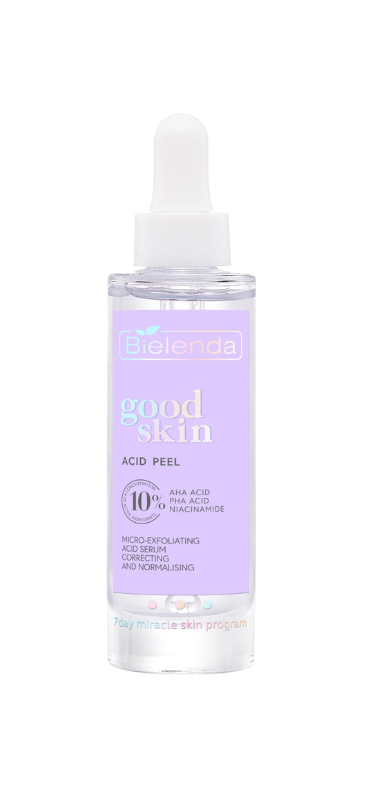 Bielenda Good Skin Acid Peel Korrigierendes und normalisierendes Mikro Peeling Säureserum AHA + PHA Säuren, Niacinamid, 30 g