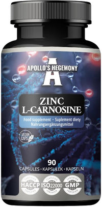 Zinc L-Carnosine 37.5 mg per Capsule - 90 Vegan Capsules - 3 Months Supply - for Skin, Hair & Nail Health - Supplement by Apollo's Hegemony
