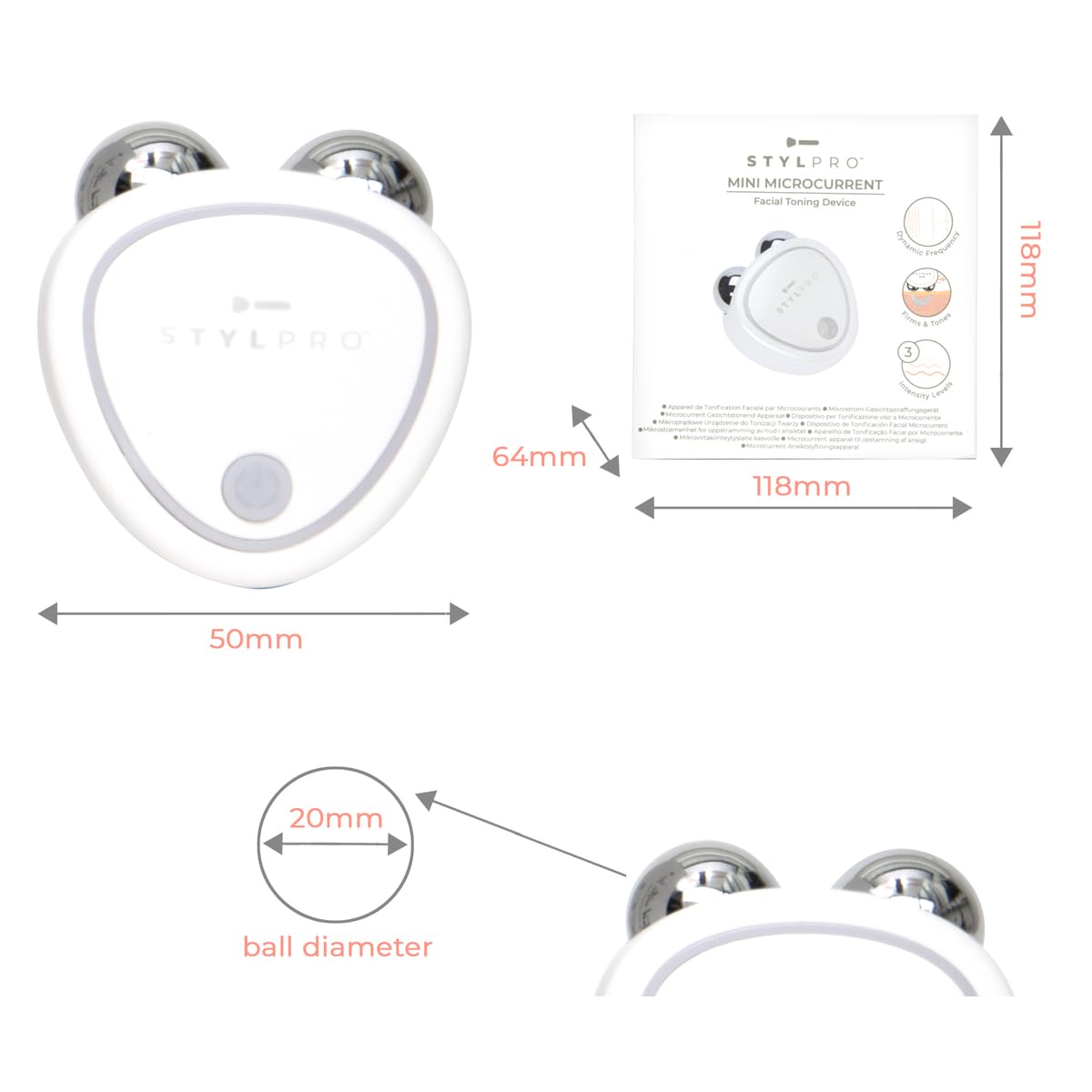 STYLPRO Mini Microcurrent Facial Toning Device – Firming & Lifting, Non-Invasive, Long Lasting, Time Saving, Home Facial, Microcurrent Technology, 3 Intensity Settings, Rechargeable, Portable
