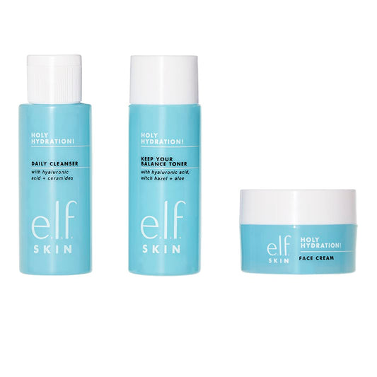 e.l.f. SKIN Holy Hydration! The Essentials Mini Kit, Cleanser, Toner & Moisturiser For Hydrated & Balanced Skin, TSA-friendly Sizes