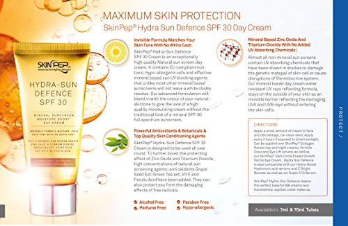 Hydra Sun Defence SPF30 100% Mineral Sun Screen UV Chemical Free Safe & Naturally Tinted BB Cream -Titanium dioxide, Zinc Oxide, Iron Oxide GreenTea Ext, Vit E, Korean Inspired Glow By SkinPep (70ml)