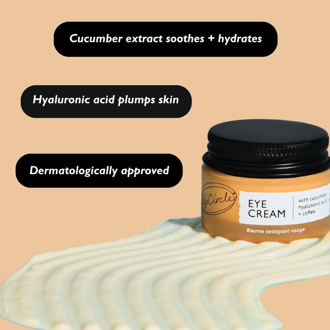 UpCircle Eye Cream With Coffee And Hyaluronic Acid 15ml - For Dark Circles, Puffiness + Wrinkles - Glycerin, Maple Bark + Cucumber Extract - Natural, Vegan + Cruelty-Free