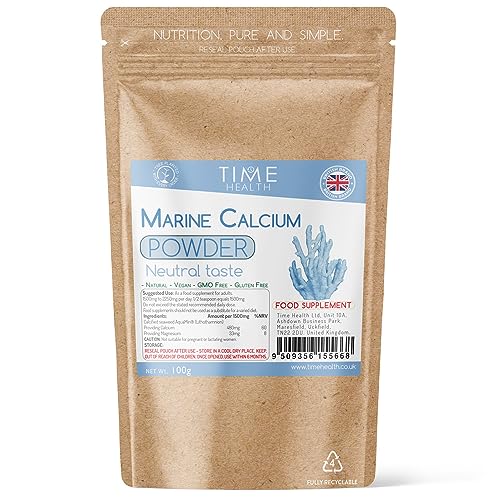 Time Health Marine Calcium and Trace Minerals 100g Powder – Neutral Taste – AquaMin® – Red Alga Lithothamnium calcareum – GMP – UK Made - Zero Additives (100g Pouch)