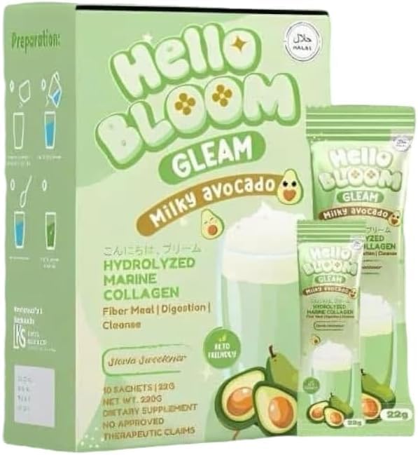 Hello Bloom GLEAM Collagen Mix Drinks by Kiray Celis (1 Pack, Milky Avocado)