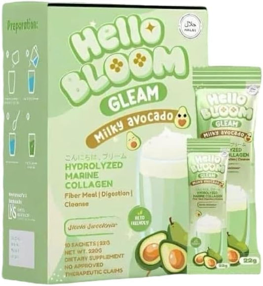 Hello Bloom GLEAM Collagen Mix Drinks by Kiray Celis (1 Pack, Milky Avocado)