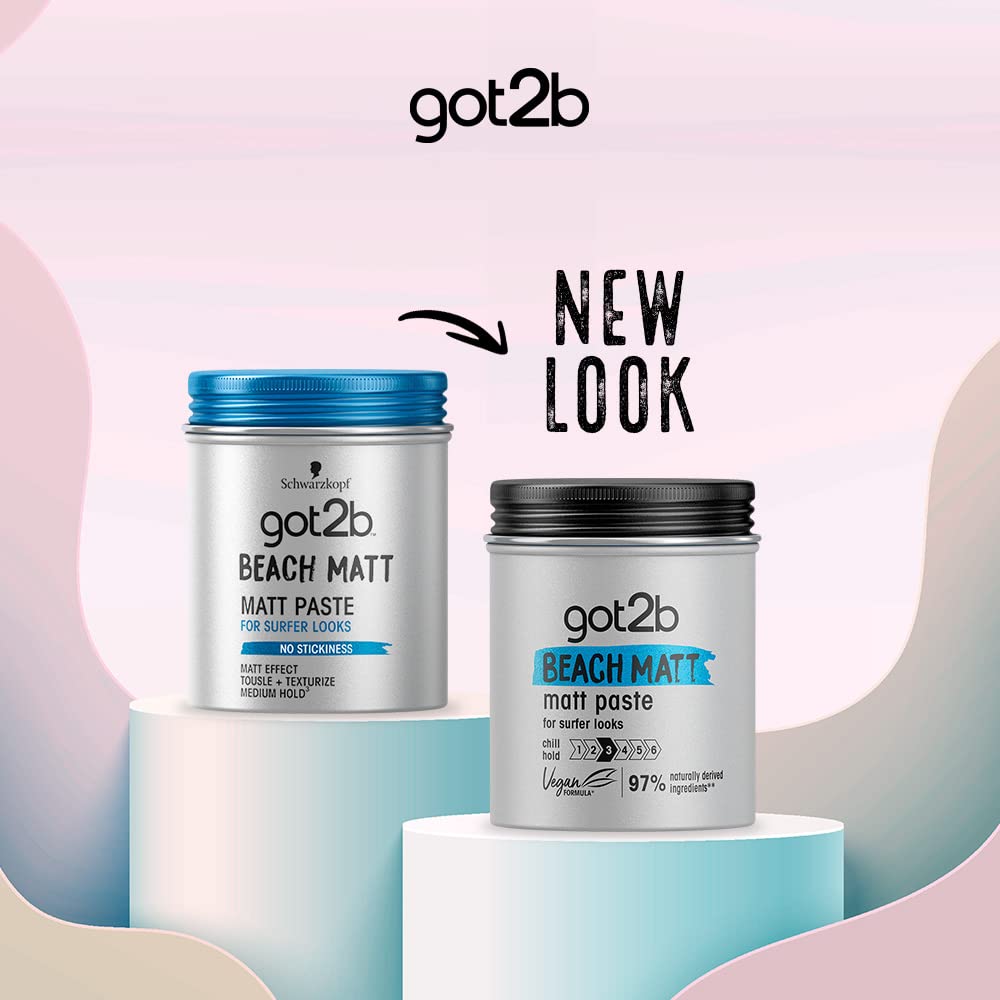 Got2b Beach Matt, Medium Hold, No Stickiness, Matt Texture Hair Paste, 100ml