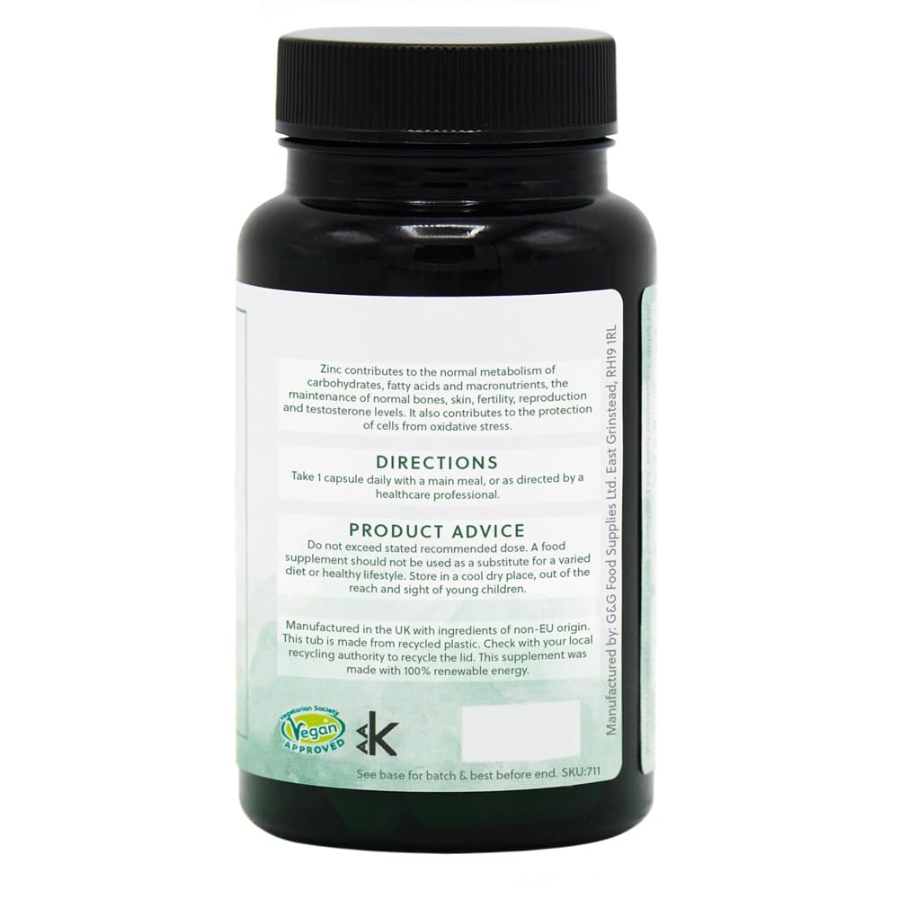 Zinc Picolinate - 22mg Elemental Zinc - 120 Vegan Capsules - Chelated for Improved Absorption - Non-GMO, Made in The UK by G&G Vitamins