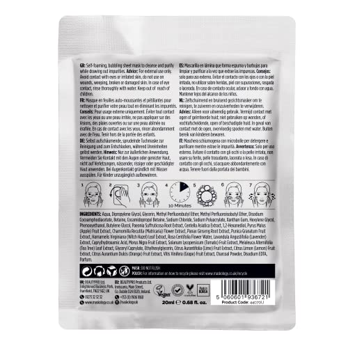 MASKOLOGY DETOXIFYING Professional Sheet Bubble Mask Pack of 1 | Charcoal Face Mask | Self-Foaming Face Sheet Mask Packs | 100% Plant Based | Bubble Sheet Mask |