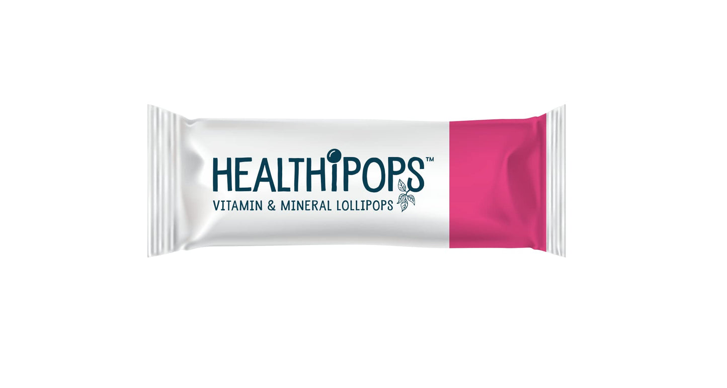 Healthipops Vitamin & Mineral Lollipops Travel Suitable for Ages 4+ with Added Soothing Botanicals, Ginger Root, Chamomile and Lime Flower, Raspberry Flavour 12 Lollipops