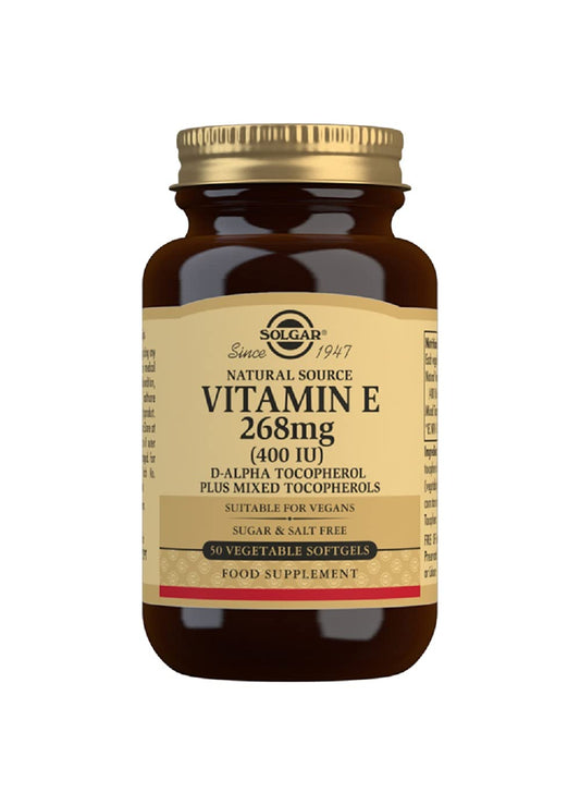 Solgar Natural Source Vitamin E 268 mg (400 IU) Vegetable Softgels, Brown, 50 Count (Pack of 1)