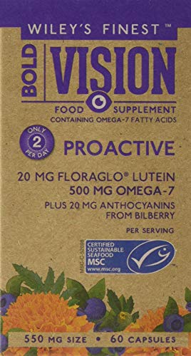 Wiley’s Finest Bold Vision Eye Health and Vision Supplement with Lutein, Zeaxanthin, Bilberry, Omega-7, Astaxanthin plus Vitamin E and Zinc Capsules 60 Count