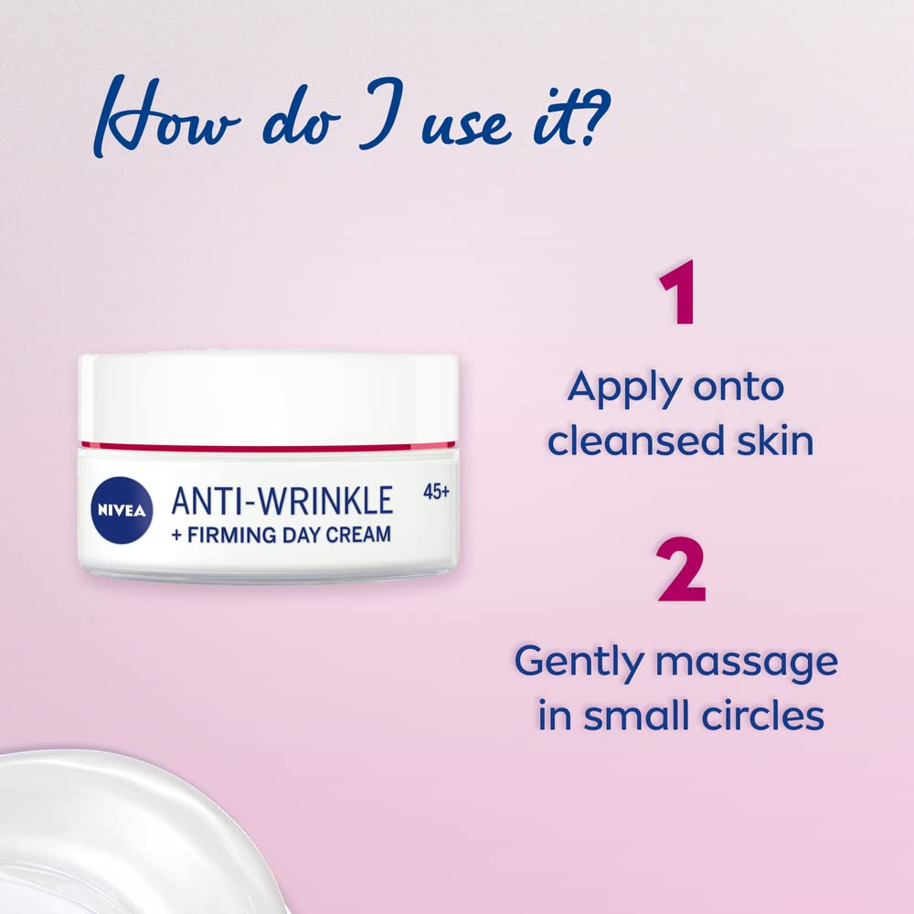 NIVEA Anti-Wrinkle and Firming Day Cream (50ml), Moisturiser for 45+ Skin, With Shea Butter, Apricot Kernel Oil, and SPF for Enhanced Daily Skin Care