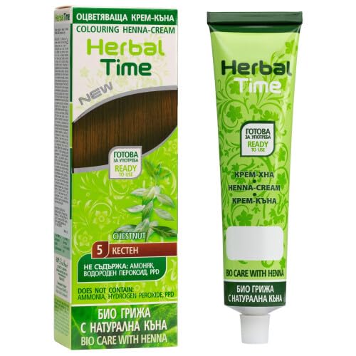 Generic Henna Herbal Time Natural Chestnut Nº 5 | Coloring with Nettle Extract | Gray Hair Cover | Temporary Color Dye Cream | Ammonia Free, Sulfates Free, Parabens Free | 75 ml
