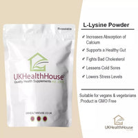 UKHealthHouse L-Lysine Powder, High Potency Essential Amino Acid, Vegan, Food Supplement, Premium Amino Acid Range, Essential Amino Acid, Gluten Free (500g)
