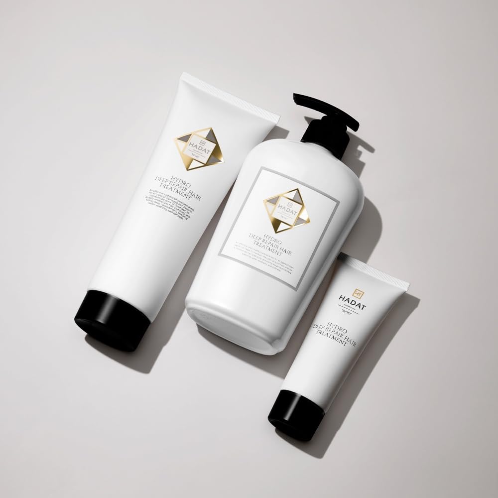 Hadat Hydro Deep Repair Hair Treatment, 500 ml: restores, moisturises and protects damaged hair with macadamia oil and hydrolysed collagen.