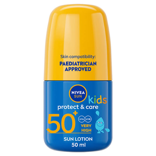 NIVEA SUN Kids Protect & Care Caring Roll-On (50 ml) Sunscreen with SPF 50, Roll-On Kids Suncream for Delicate Skin, Immediately Protects Against Sun Exposure