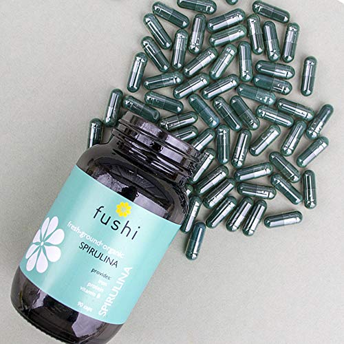 Fushi Organic Spirulina 500 mg, 90 Caps | Cold Processed | Vegan Protein source | Best for Iron, Protein, Vitamin B | Ethical & Vegan Society Approved | Manufactured in the UK