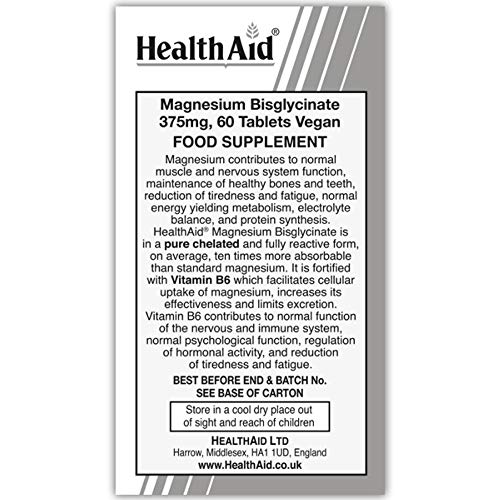 HealthAid Magnesium Bisglycinate Vegan Tablets, 60-Count