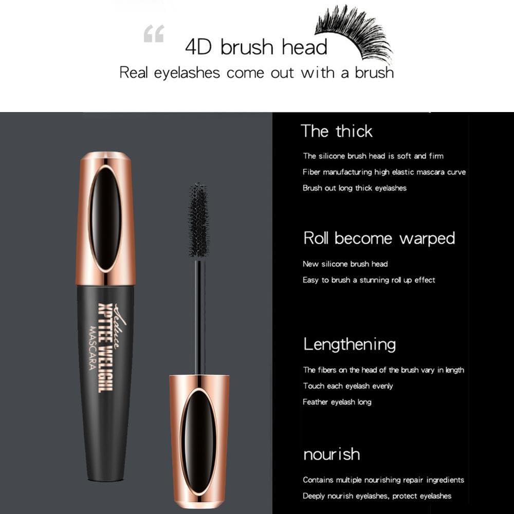 Generic 4D Silk Fiber Mascara Waterproof, Black Volume and Length Waterproof Mascara with False Lash Effect, Long Lasting Fibre, Smudge Proof (01#Black)