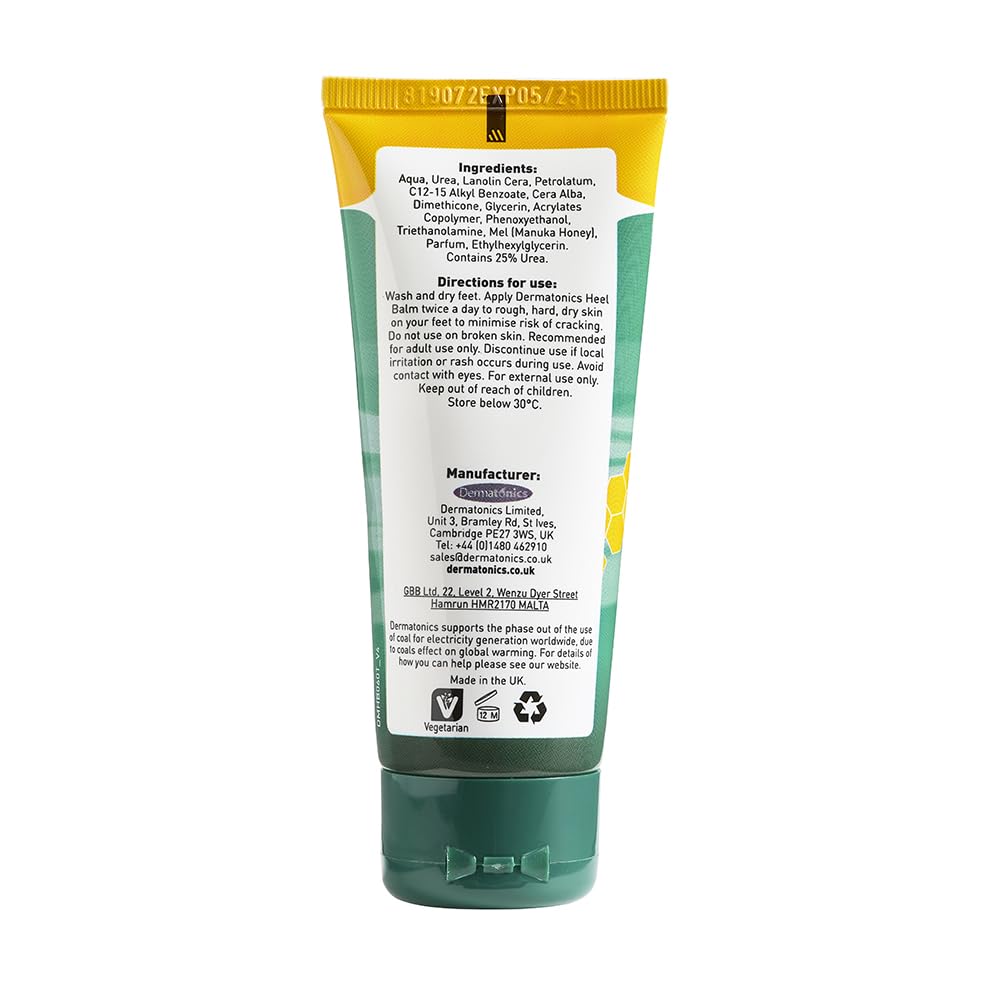 Dermatonics Fast-Acting Manuka Honey Heel Balm | Nourishing Formula for Rough and Cracked Heels | Hydrates and Softens Dry Feet | Suitable for Diabetics | 125 ml