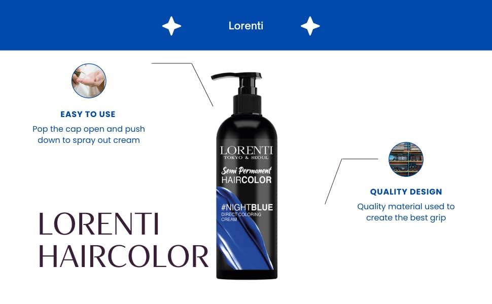 Lorenti Semi Permanent Direct Coloring Cream | Long Lasting Hair Colour Result | Night Blue 250 ml